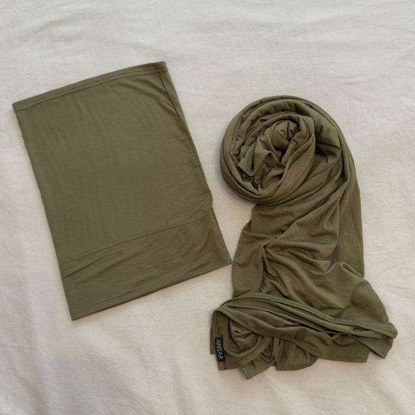 Matching Bamboo Jersey Scarf Set | Olive