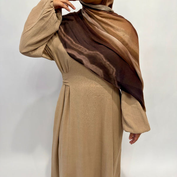 Linen Cotton Waist Tie Dress | Tan