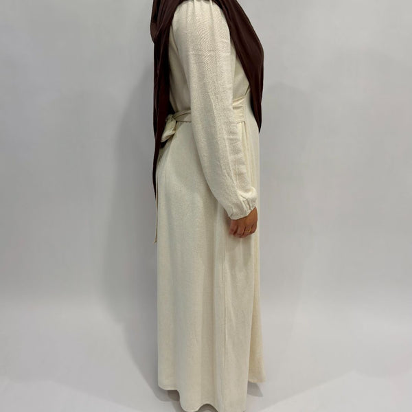 Linen Cotton Waist Tie Dress | Vanilla