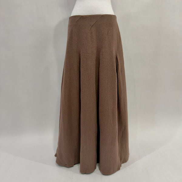 Linen Cotton Pleated A-Line Skirt  | Mocha