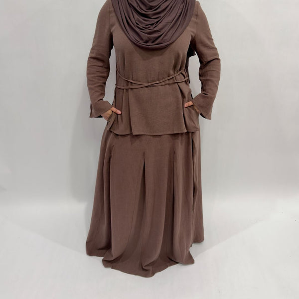 Linen Cotton Side Slit Top | Mocha