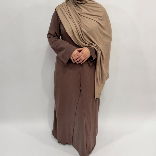 Linen Cotton Button-Down Skirt Set | Mocha