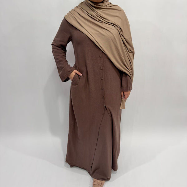 Linen Cotton Button-Down Skirt Set | Mocha