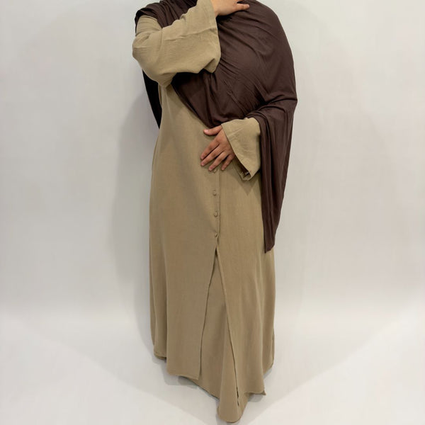 Linen Cotton Button-Down Skirt Set | Clay