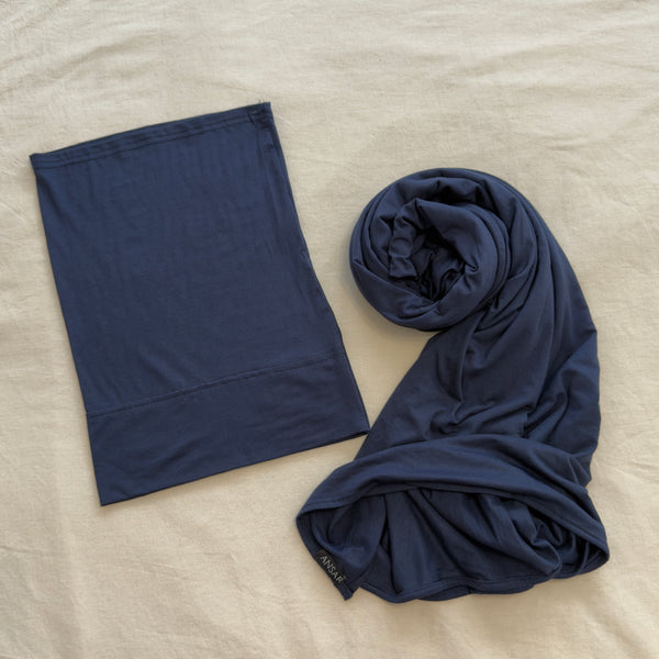 Matching Bamboo Jersey Scarf Set | Navy