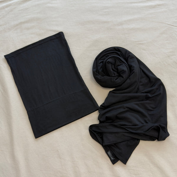Matching Bamboo Jersey Scarf Set | Black
