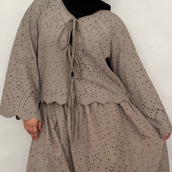 Cotton Bow Tie Cardigan | Warm Gray