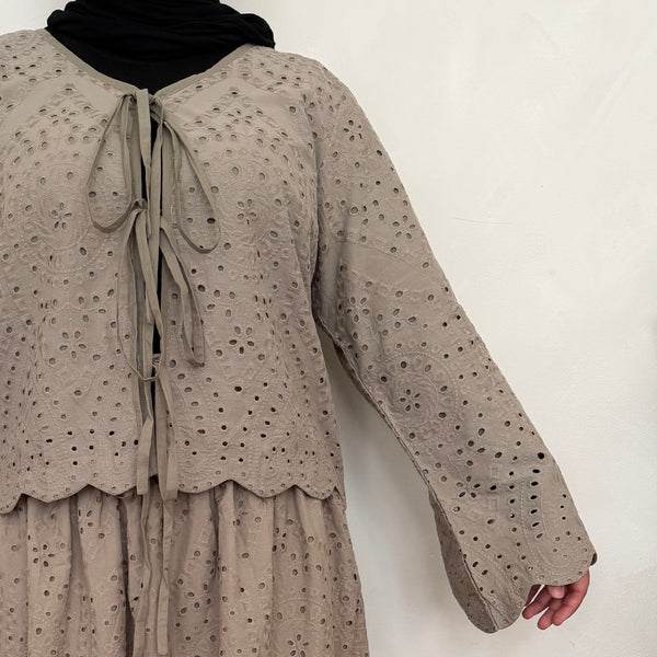 Cotton Bow Tie Cardigan | Warm Gray
