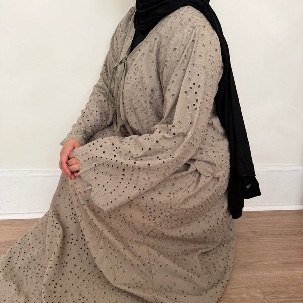 Cotton Cutwork Skirt | Warm Gray