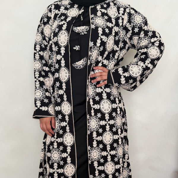 Cotton Crochet Abaya | Black