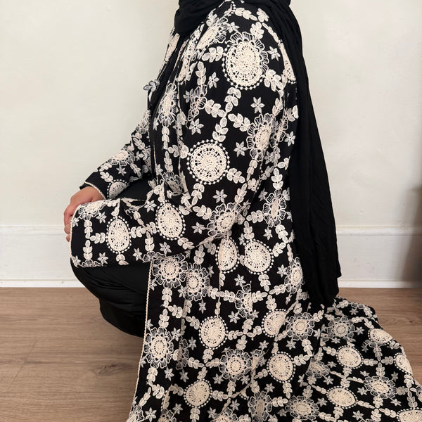 Cotton Crochet Abaya | Black