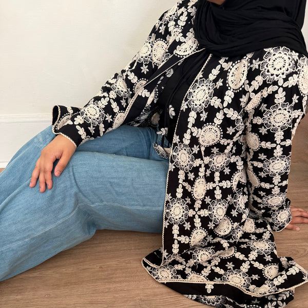 Cotton Crochet Abaya | Black