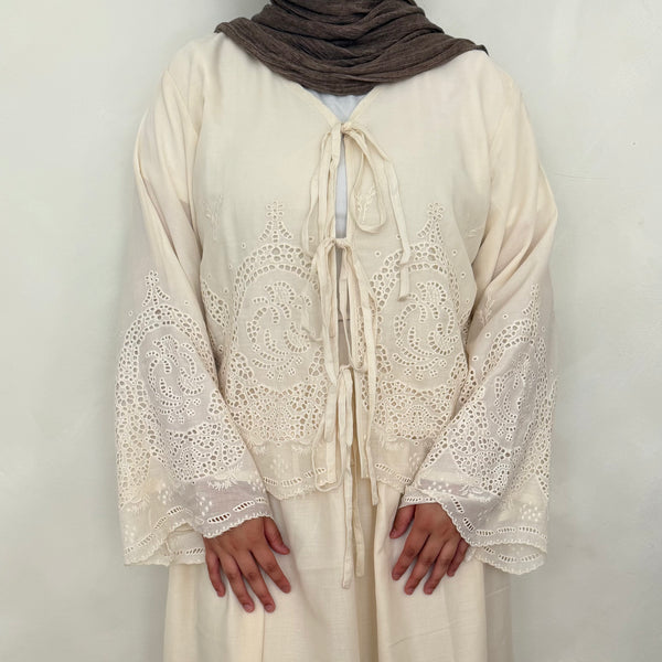 Cotton Bow Tie Cardigan | Ivory