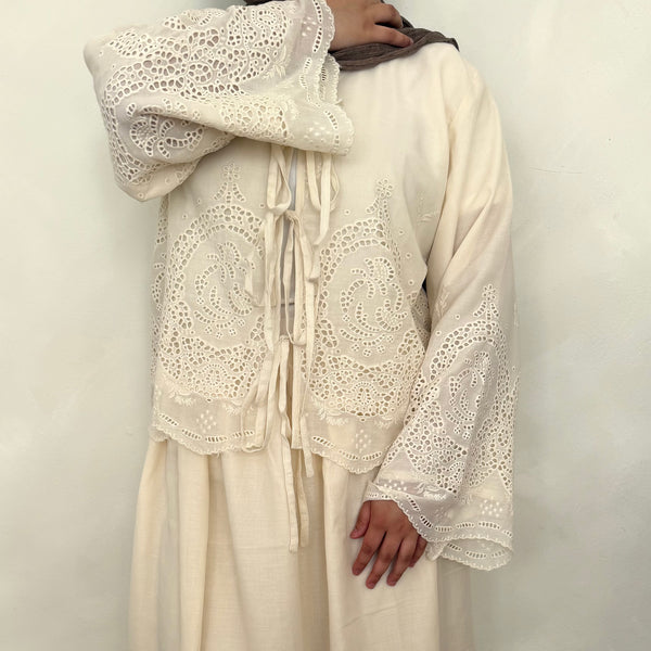 Cotton Bow Tie Cardigan | Ivory