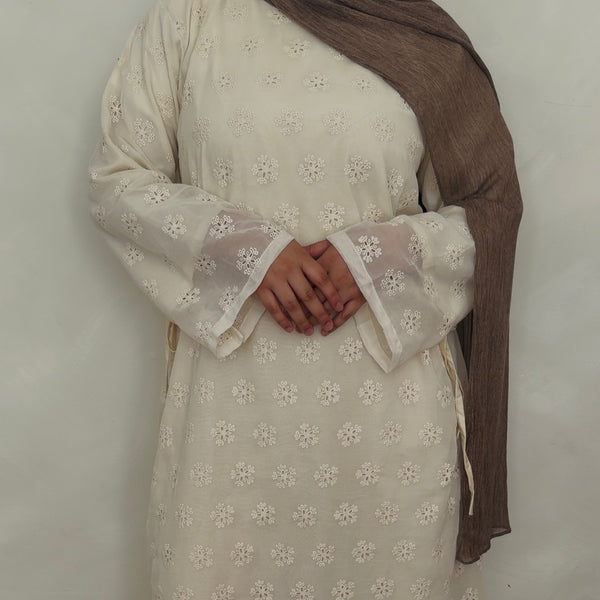 Cotton Cutwork Bow Detail Dress | Ivory
