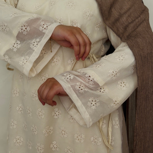 Cotton Cutwork Bow Detail Dress | Ivory